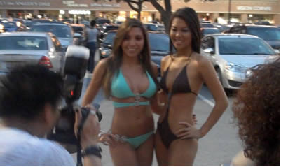 Models in front of Houston bikini waxing store
